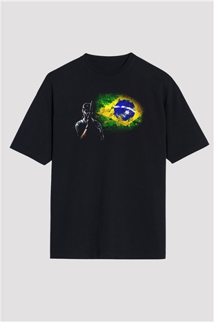 Caveira Baskılı Unisex Siyah Oversize Tişört - Tshirt
