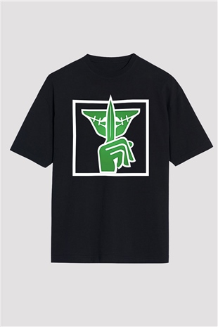 Caveira Baskılı Unisex Siyah Oversize Tişört - Tshirt