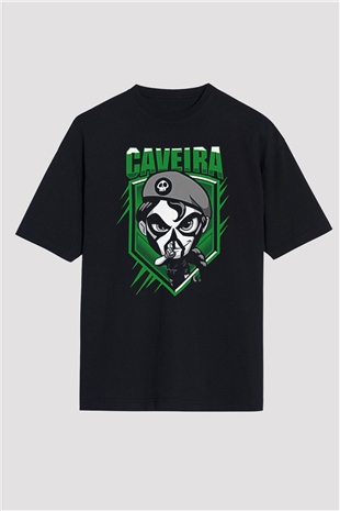 Caveira Baskılı Unisex Siyah Oversize Tişört - Tshirt
