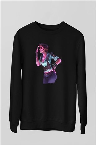 Caveira Baskılı Unisex Siyah Sweatshirt