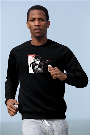 Caveira Baskılı Unisex Siyah Sweatshirt