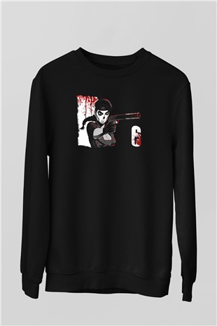 Caveira Baskılı Unisex Siyah Sweatshirt