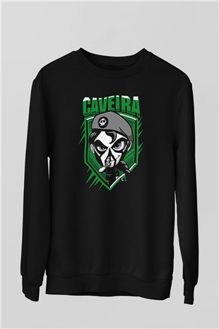 Caveira Baskılı Unisex Siyah Sweatshirt
