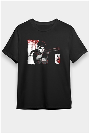 Caveira Baskılı Unisex Siyah Tişört - Tshirt