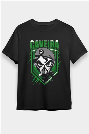 Caveira Baskılı Unisex Siyah Tişört - Tshirt