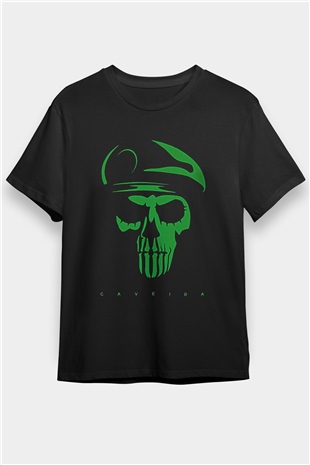 Caveira Baskılı Unisex Siyah Tişört - Tshirt