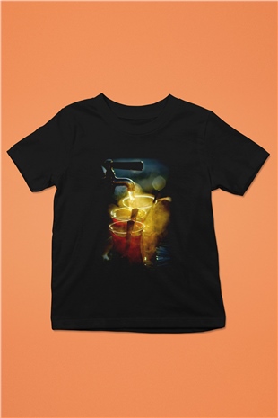 Çaycı Baskılı Siyah Unisex Çocuk Tişört