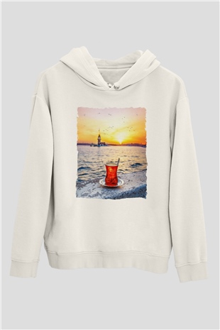 Çaycı Beyaz Unisex Kapüşonlu Sweatshirt