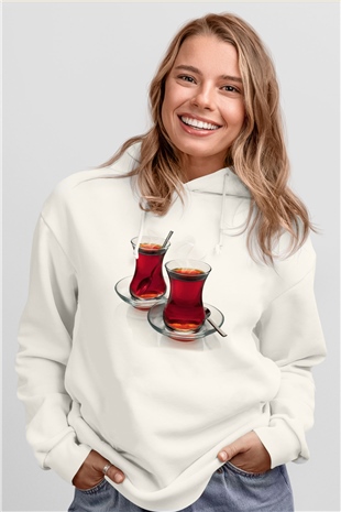 Çaycı Beyaz Unisex Kapüşonlu Sweatshirt