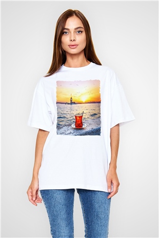 Çaycı Beyaz Oversize Tişört Oversize T-shirt - TişörtFabrikası