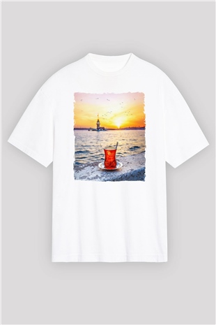 Çaycı Beyaz Oversize Tişört Oversize T-shirt - TişörtFabrikası