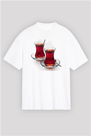Çaycı Beyaz Oversize Tişört Oversize T-shirt - TişörtFabrikası