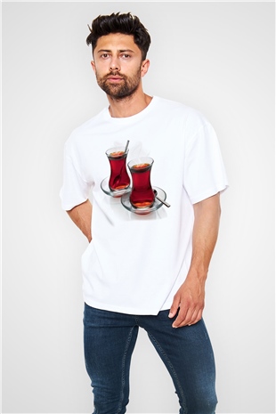 Çaycı Beyaz Oversize Tişört Oversize T-shirt - TişörtFabrikası