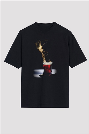 Çaycı Siyah Unisex Oversize Tişört T-Shirt