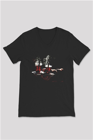 Çaycı Siyah Unisex V Yaka Tişört