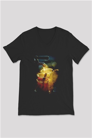 Çaycı Siyah Unisex V Yaka Tişört T-Shirt
