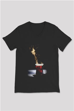 Çaycı Siyah Unisex V Yaka Tişört T-Shirt