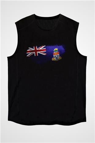 Cayman Adaları - Cayman İslands Bayrağı Baskılı Unisex Siyah Kolsuz Tişört