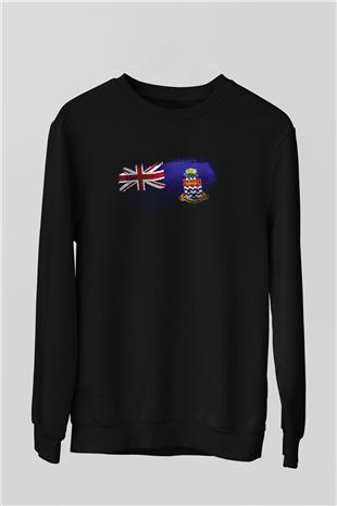 Cayman Adaları - Cayman İslands Bayrağı Baskılı Unisex Siyah Sweatshirt