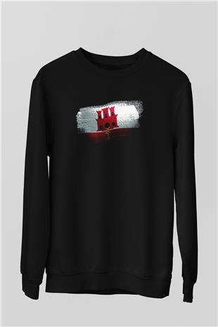 Cebelitarık - Gibraltar Bayrağı Baskılı Unisex Siyah Sweatshirt