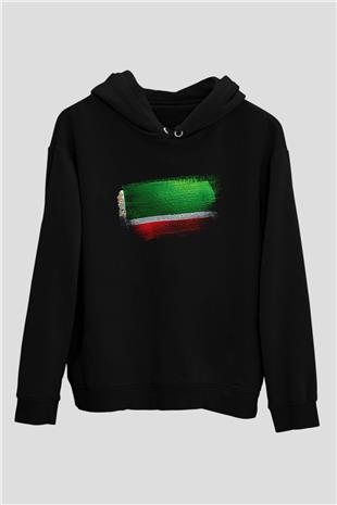 Çeçenistan - Chechnya - Chechen Republic Bayrağı Baskılı Unisex Siyah Hoodie