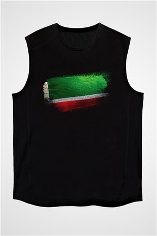 Çeçenistan - Chechnya - Chechen Republic Bayrağı Baskılı Unisex Siyah Kolsuz Tişört