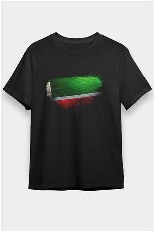 Çeçenistan - Chechnya - Chechen Republic Bayrağı Baskılı Unisex Siyah Tişört