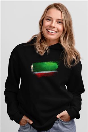 Çeçenistan - Chechnya - Chechen Republic Bayrağı Baskılı Unisex Siyah Hoodie