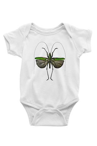 Çekirge Baskılı Beyaz Unisex Bebek Body - Zıbın