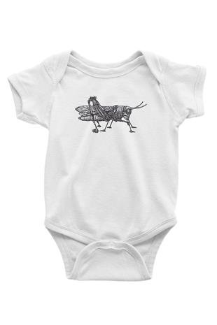 Çekirge Baskılı Beyaz Unisex Bebek Body - Zıbın
