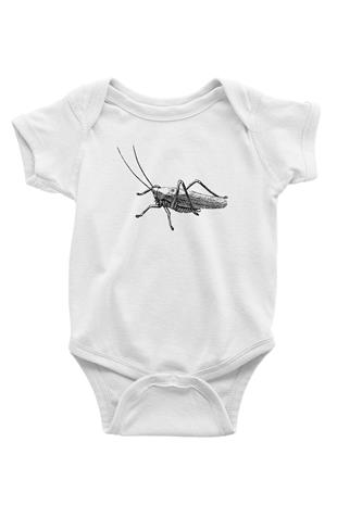 Çekirge Baskılı Beyaz Unisex Bebek Body - Zıbın