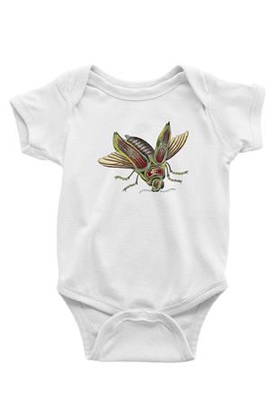 Çekirge Baskılı Beyaz Unisex Bebek Body - Zıbın