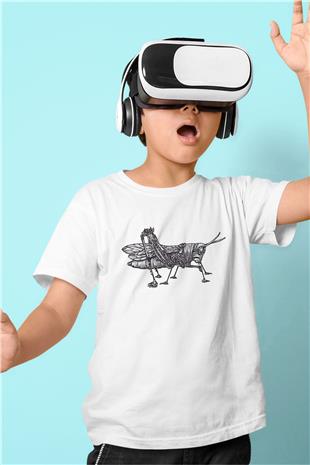 Çekirge Baskılı Beyaz Unisex Beyaz Çocuk Tişört - Tshirt