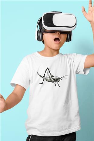 Çekirge Baskılı Beyaz Unisex Beyaz Çocuk Tişört - Tshirt