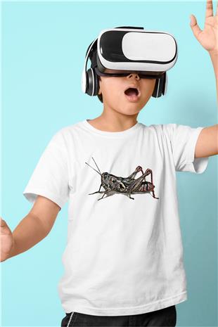 Çekirge Baskılı Beyaz Unisex Beyaz Çocuk Tişört - Tshirt