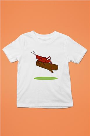 Çekirge Baskılı Beyaz Unisex Beyaz Çocuk Tişört - Tshirt