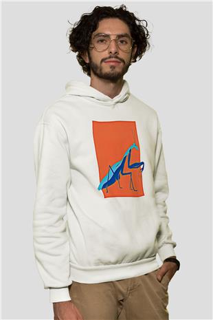 Çekirge Baskılı Beyaz Unisex Hoodie