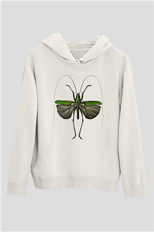 Çekirge Baskılı Beyaz Unisex Hoodie