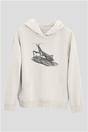 Çekirge Baskılı Beyaz Unisex Hoodie