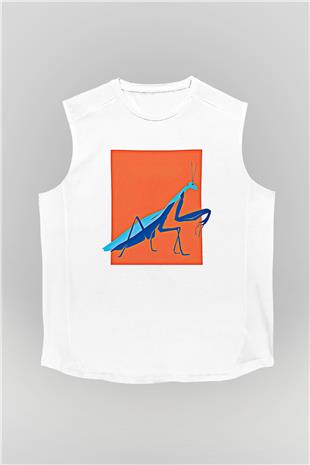 Çekirge Baskılı Beyaz Unisex Kolsuz Tişört - Tshirt