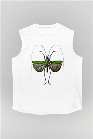 Çekirge Baskılı Beyaz Unisex Kolsuz Tişört - Tshirt