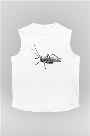 Çekirge Baskılı Beyaz Unisex Kolsuz Tişört - Tshirt