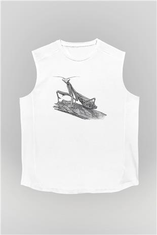 Çekirge Baskılı Beyaz Unisex Kolsuz Tişört - Tshirt