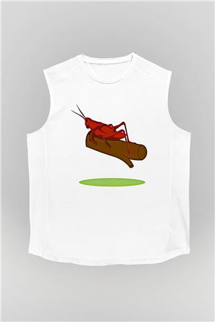 Çekirge Baskılı Beyaz Unisex Kolsuz Tişört - Tshirt