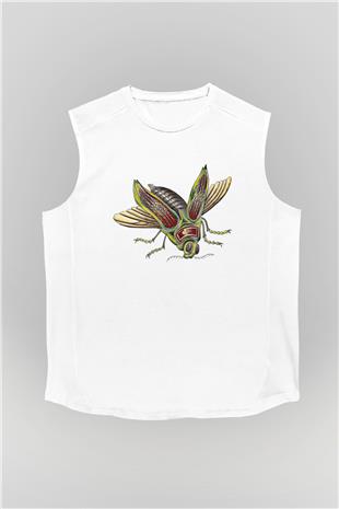 Çekirge Baskılı Beyaz Unisex Kolsuz Tişört - Tshirt