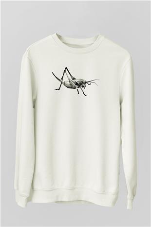 Çekirge Baskılı Beyaz Unisex Sweatshirt