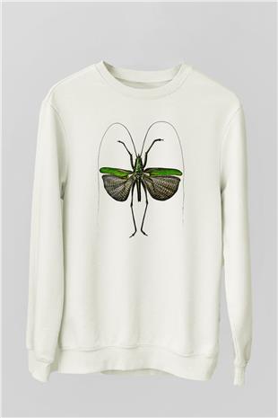 Çekirge Baskılı Beyaz Unisex Sweatshirt