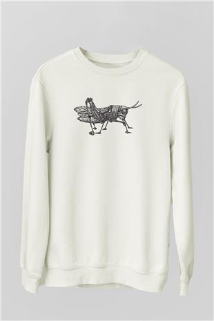 Çekirge Baskılı Beyaz Unisex Sweatshirt
