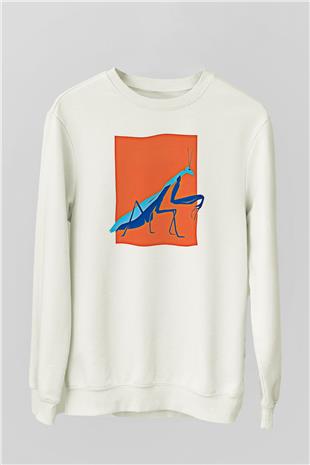 Çekirge Baskılı Beyaz Unisex Sweatshirt
