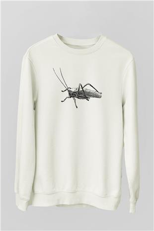 Çekirge Baskılı Beyaz Unisex Sweatshirt